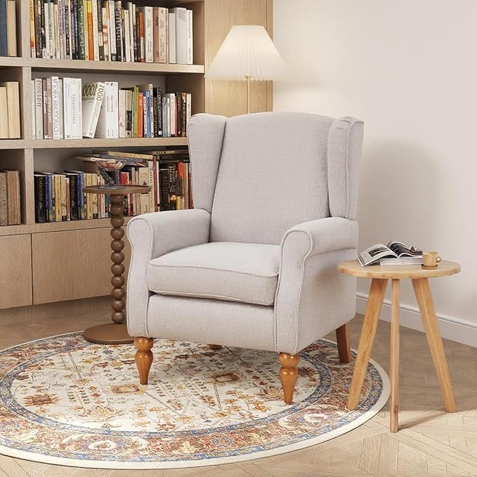 Rovibek High Wingback Chairs with Table - Midcentury Modern Accent Chair for Living Room Upholstered Armchair with Solid Legs Light Grey Living Room Chairs for Living Room Bedroom Balcony