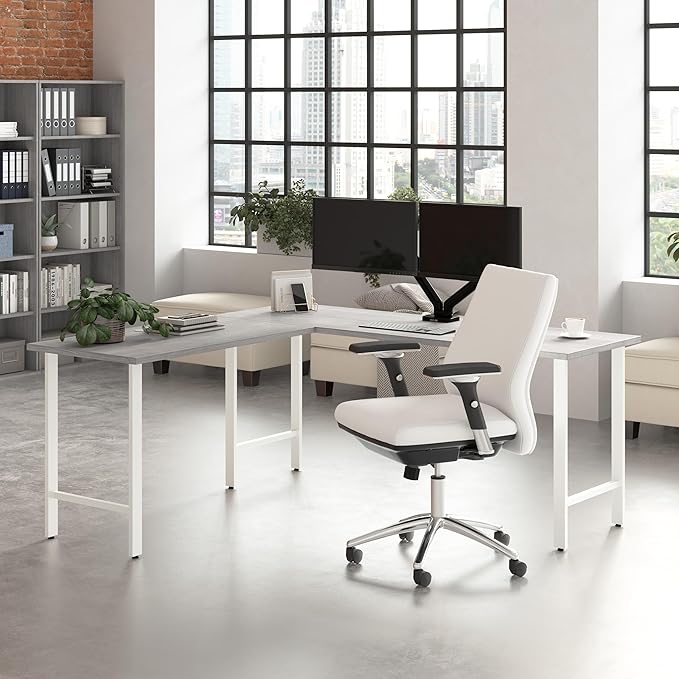 Bush Business Furniture Hustle 72W x 24D L Shaped Computer Desk with Metal Legs in Platinum Gray/White Modular Corner Table for Home and Professional Office