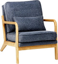 Mid-Century Accent Chair Set of 2 with Solid Wood Frame Reading Relaxing Armchair Lumbar Pillow&amp Soft Cushion Leisure Chair for Living Room Bedroom Waiting Room-Blue