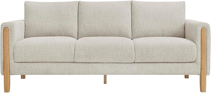 Modway Hawken 75 Inch Mid-Century Modern Boucle Sofa in Parchment Beech with Wood Legs – Comfortable 3-Seater Couch for Living Room Apartment or Office Lounge