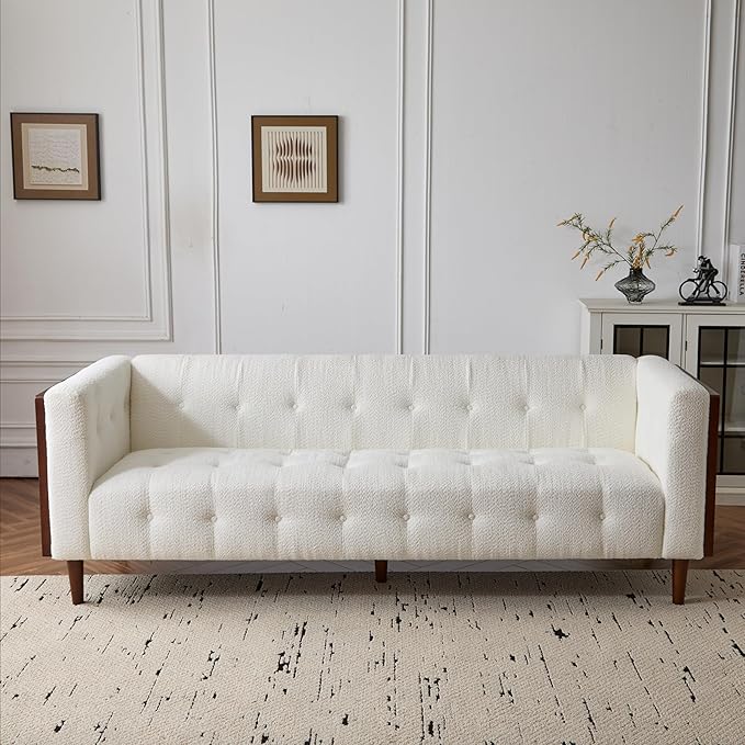 Christopher Knight Home Almab 82 Inches Sofa Couch Cozy Couch Sofa Boucle Upholstered 3-Seater Sofa Wood Frame Couch Comfy Couches for Living Room and Office Modern Couch and Sofa Beige