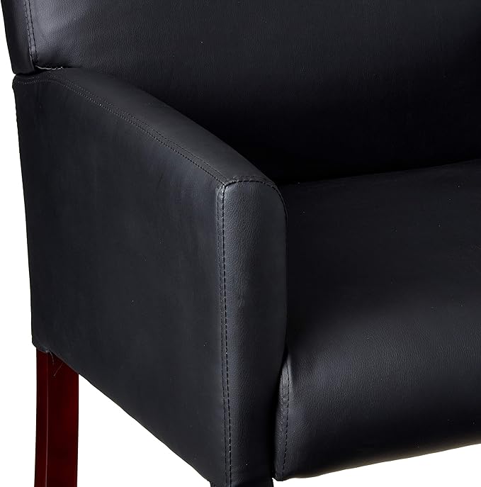 Boss Office Products Reception Box Arm Chair with Mahogany Finish in Black (B629M)