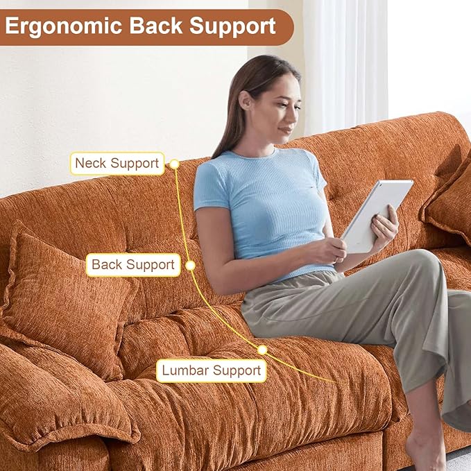 90.5 Modular Cloud Sofa 2 Seater Couch Oversized Loveseat with Armrest Pillow Comfy Tufted Couch Deep Seat Love Seats for Living Room Apartment Small Space- Orange