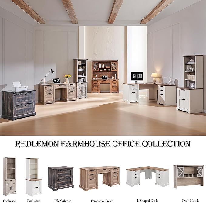 RedLemon 42 Farmhouse Desk Hutch with Sliding Barn Door and Ample Storage/Display Space Only Match Farmhouse Desk (Antique White)