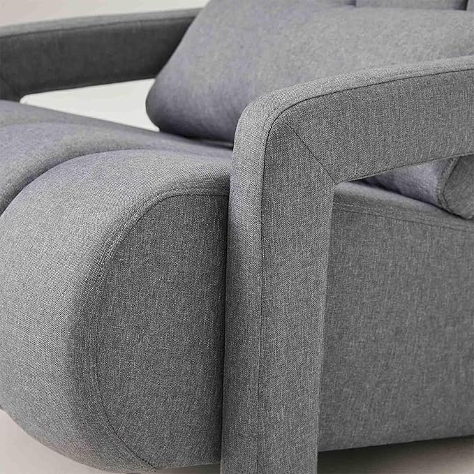 Modern Upholstered Accent Chair with Pillow Comfortable Linen Fabric Living Room Chair Mid Century Bedroom Chair with Pine Wood Frame (Dark Grey)