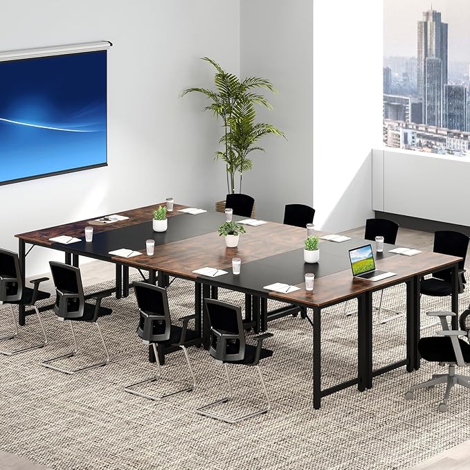Giantex 63 Inch Computer Desk Modern Simple Office Desk with Triangle Structure Metal Frame Computer Workstations for Home Office Study Conference Room Rustic Brown and Black