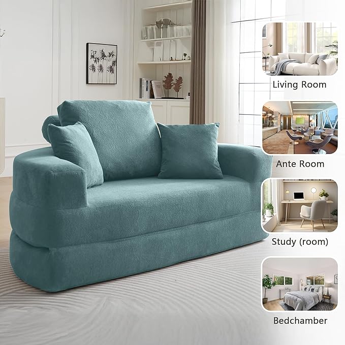 71 Boneless Sofa Bed Oversized Round Couch 2-in-1 Foldable Floor Sofa for Living Room and Apartment No Assembly (Sky Blue 71)