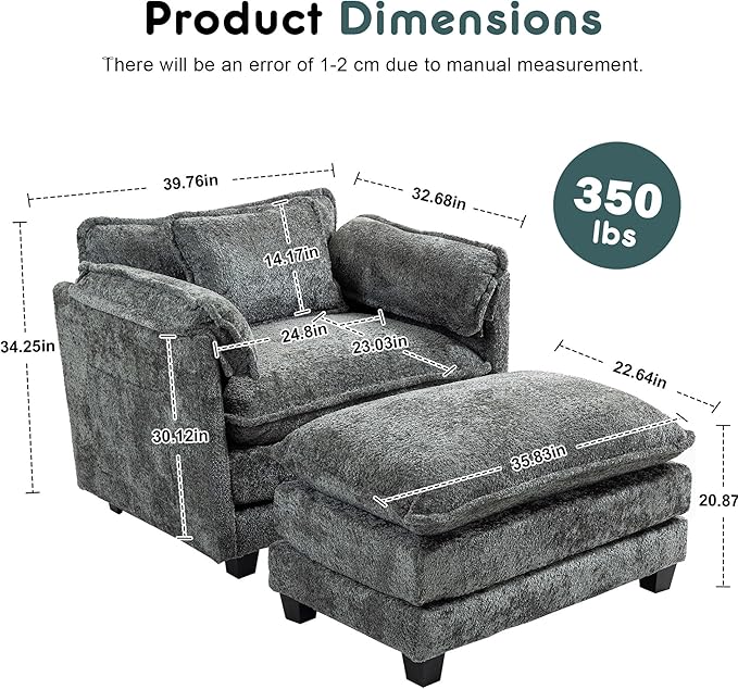 KEIKI Boucle Oversized Reading Chair with Storage &amp Ottoman 40 W Modern Accent Chair W/Double Deep Cushion Seating Comfy Upholstered Single Sofa Lounge Armchair for Living Room Bedroom Drak G