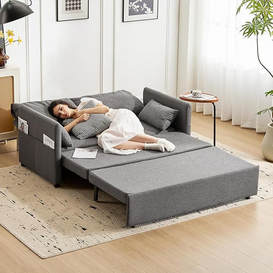 Furnimart 62 Queen Sleeper Sofa 3 in 1 Convertible Loveseat Sleeper Pull Out Sofa Bed with 6-Position Adjustable Backrest Modern Futon Couch for Living Room Apartment RV Linen Dark Grey