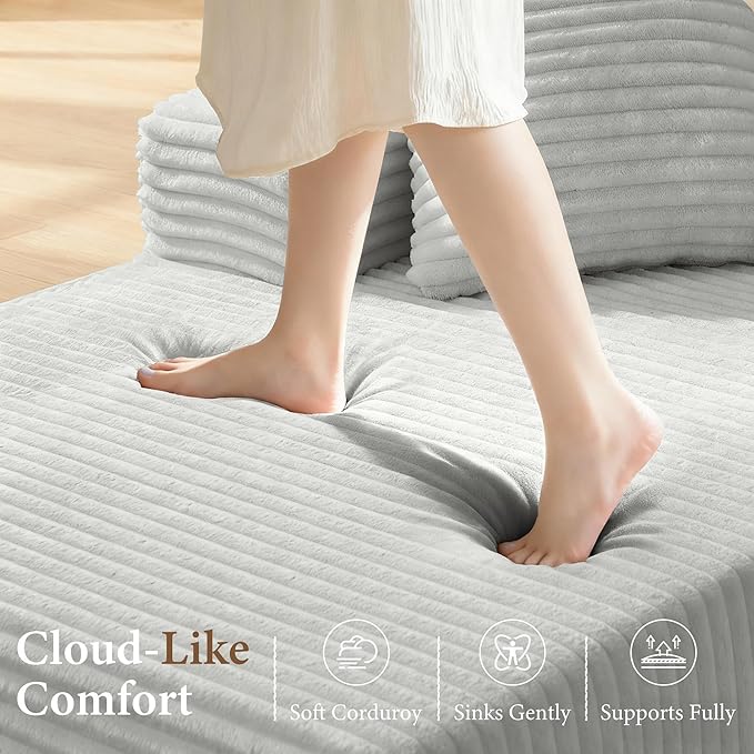 133 Sectional Couches for Living Room Cloud Couch Sofa with L-Shape Upholstered Boneless Couchs Modern Modular Sectional Couch with Chaise (Light Grey 133 W+U Facing Chaise)