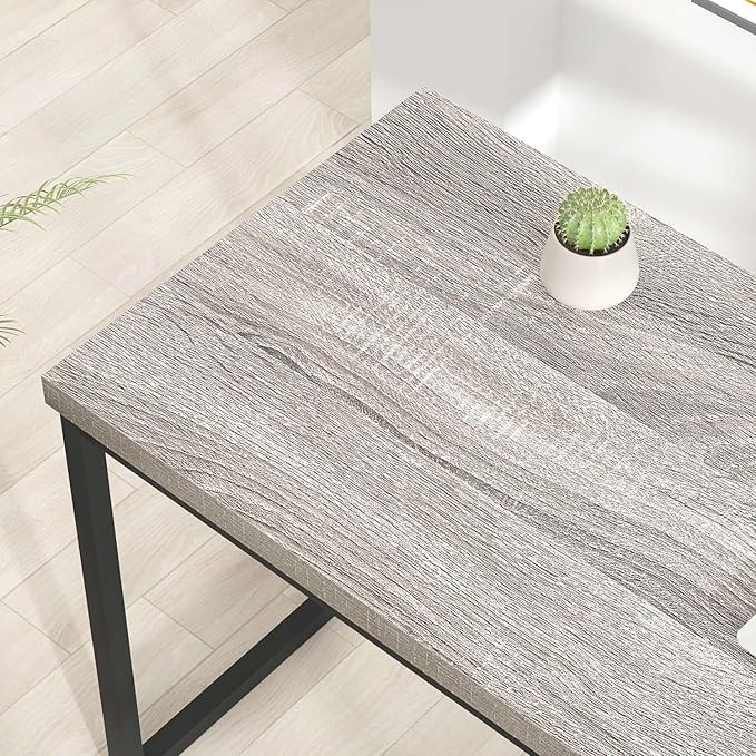 FOLUBAN Modern Home Office Desk Industrial Vintage Computer Desk Rustic Wood and Metal Study Writing Table Simple Work Gaming PC Desks for Bedroom Living Room Light Grey 53 Inch