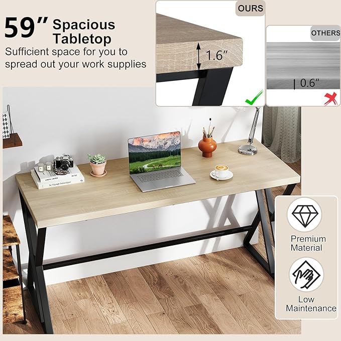 Tangkula 59 Computer Desk Set of 4 Home Office Desk with Heavy-Duty Metal Frame &amp Crossbar Executive PC Workstation 5 FT Conference Room Table Rectangular Meeting Table (Grey)