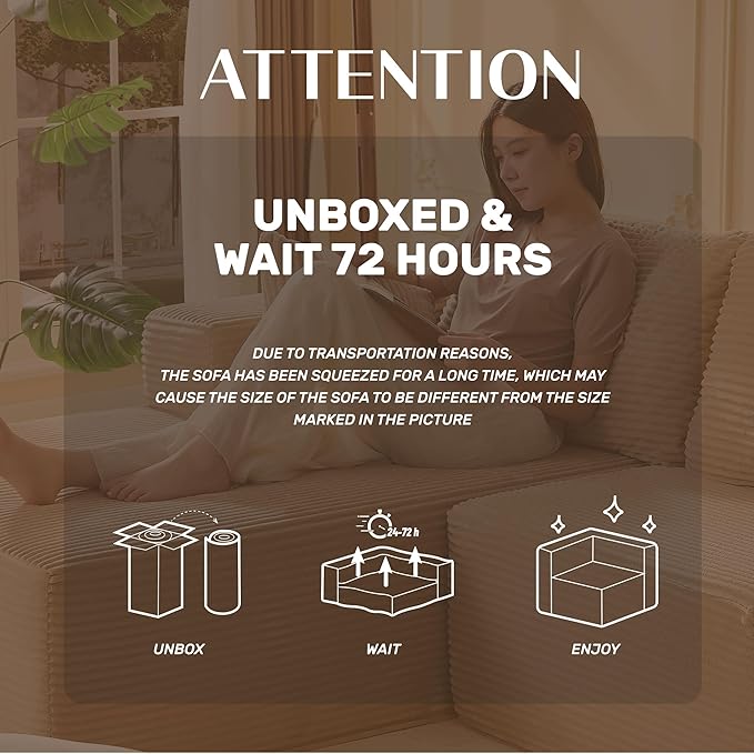 138 Boneless Couch with Deep Seat Set of Modular Sectional Sofa Cloud Sectional Couch for Living Room No Assembly Required Corduroy U-Shape 4 Seater Left Camel