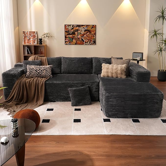ovios 104 Cloud Sectional Couch with L-Shape ChaiseModern Modular Sofa with Deep Seat Upholstered Couches for Living Room BedroomNo Assembly Required Grey (Plush Corduroy Fabric)