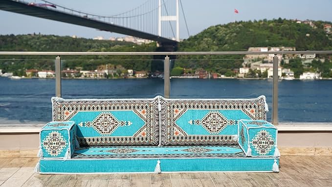 Single Arabic Floor Seating Cushions Arabic Majlis Floor Sofa Reading Nook Loveseat Sofa Single Floor Couch Ottoman Floor Pillows (Turquoise)