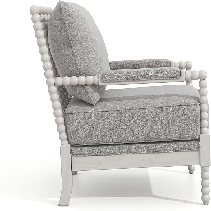 24/7 Shop at Home Antanette Farmhouse Fabric Upholstered Accent Chair with Removable Cushion for Living Room Bedroom Home Office Antique White and Gray