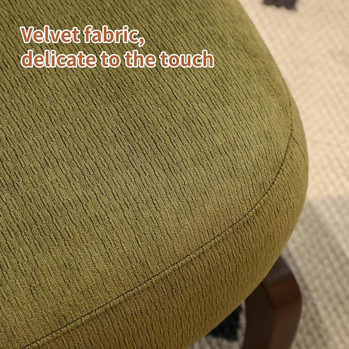 Cute Velvet Accent Chair with Solid Wood Legs Armless Cozy Living Room Chair with Soft Cushion Stylish Bedroom Apartment Waiting Room or Balcony Chairs Comfortable Modern Accent Seating Green