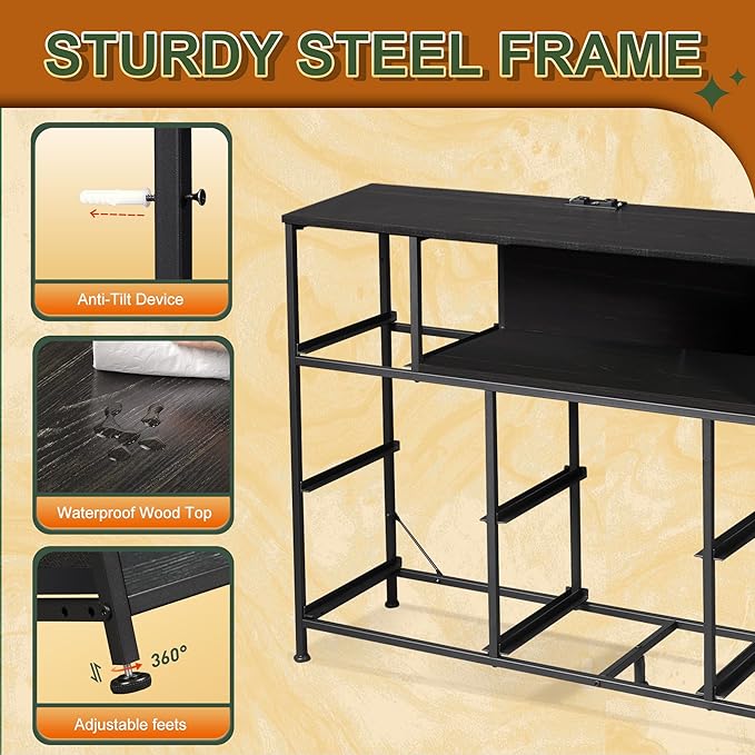 Black TV Stand for 45 50 55 inch TV TV Media Console Table with LED Lights &amp Charging Station Entertainment Center with 8 Fabric Drawers and Open Shelves for Living Room Hallway