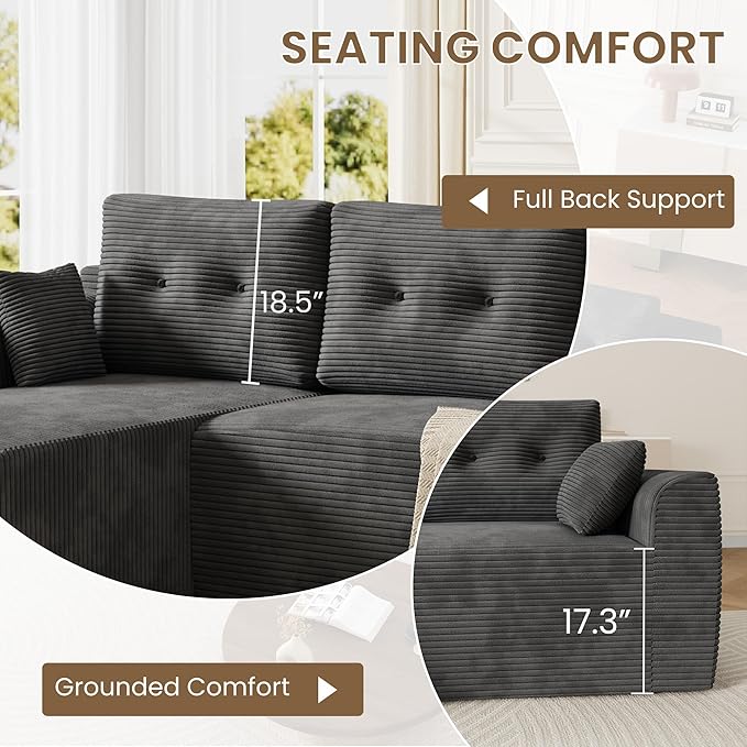 105'' Cloud Couch Sectional Boneless Modular Sectional Sofa with l Shaped Chaise for Living Room No Assembly Required Sofa Bed with Deep Deat