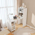 Expandable and Foldable L Shaped Desk Mobile Computer Desk with Storage Shelves &amp Lockable Wheels Compact Rolling Workstation for Small Space Home Office White Marble