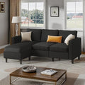 Shintenchi Convertible Sectional Sofa CouchL-Shaped Modular Sofas with Reversible Ottoman3-Seat Upholstered Corduroy Sofa CouchSmall Couches for ApartmentLiving Room and Office(Black)