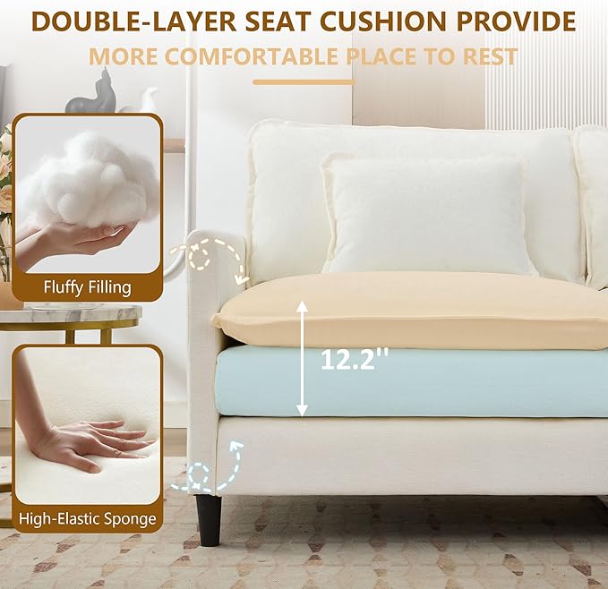 113 Chenille Modular Sectional Sofa Convertible L Shaped Modular Sofa Comfy Cloud Couch with Ottoman Side Pockets and 5 Throw Pillows for Living Room (White 113 - 5 Seats)