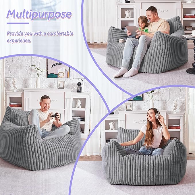 HABUTWAY Comfy Floor Sofa Giant Plush Reading Chair Indoor Cozy Couch with Armrests Oversized Couch Upholstered Boneless Sofa Portable Cloud Couch Accent Chair for Living Room Bedroom(Light Grey)