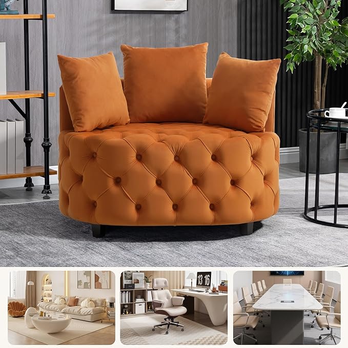 mikibama Round Barrel Accent Chair Oversized Upholstered Sofa Velvet High-Resilience Sponge Sofa Chair for Living Room Bedroom Apartment