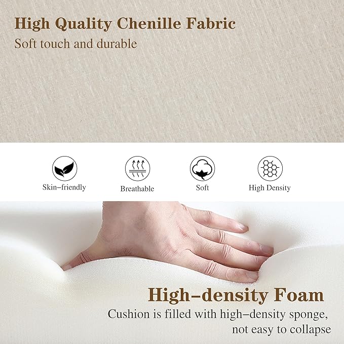 Mlmh &amp Kngwa Chaise Lounge Chair Indoor 88.5 Upholstered Oversized End of Bed Bench with 2 Pillows &amp Armrests Comfy Sleeper Couch Daybed Bench for Bedroom Living Room Chenille Beige