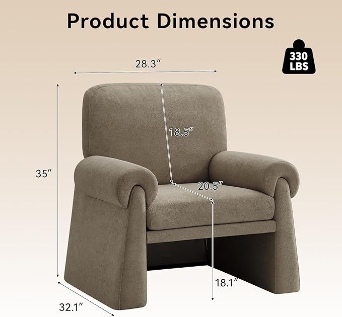 Oversized Accent Chair Comfy Living Room Chairs Single Sofa Chair with Thick Cushion and Armrests Upholstered Arm Chair for Living Room Modern Armchair Reading Chair for Bedroom Grey