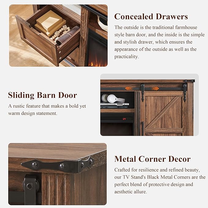 JXQTLINGMU Farmhouse TV Stand for 75+ Inch TV 32 Tall Entertainment Center w/4 Drawers &amp Sliding Barn Door Rustic Media Console w/Storage Shelves 66 Wood Television Stand for Living Room Bro
