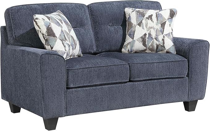 Lexicon Modern Loveseat Chenille Loveseat 2 Pillows Track Arm Reversible Cushions Removable Cushion Cover Easy Assembly Small Couch for Living Room/Office/Reading Spaces Blue