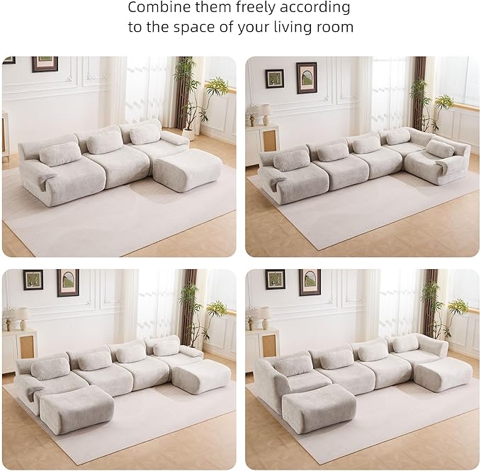 79.6 Boneless Couches for Living Room Set Cloud Modular Sectional Sofa in a Box Memory Foam Modern Couch Big Comfy Compressed Sofas Loveseat for Small Spaces Bedroom Apartment Ash Grey