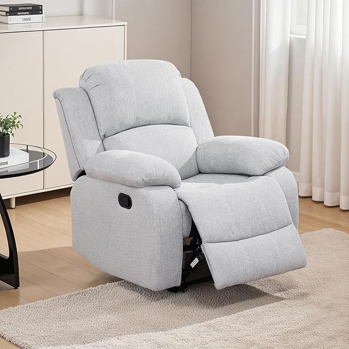 Fabric Recliner Chair for Living Room Furniture SetManual Reclining Couch Gray for Small Space/Rv Wall Hugger Single Recliner/Home Theater Seating for House/Office(Chair)