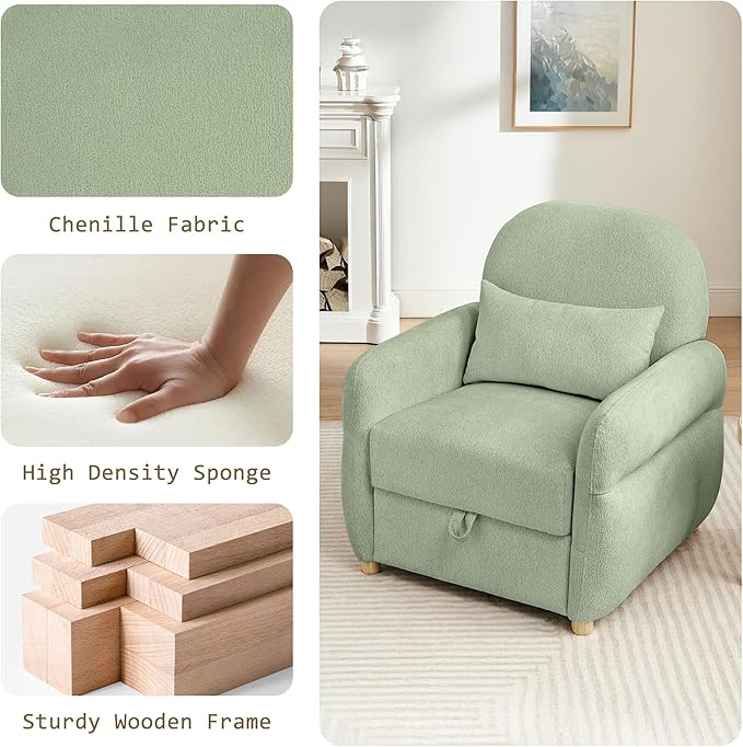 33.5 Accent Chair with Seat Storage Modern Reading Chair Accent Chairs for Living Room Armchair BedroomApartment (Light Green 33.5)