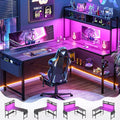 Aheaplus L Shaped Desk Gaming Desk 59 L Shaped Computer Desk with LED Light &amp Power Outlet Reversible Home Office Desk Gamer Desks with Shelves &amp Storage Bag &amp Hooks Corner PC Desk Bl
