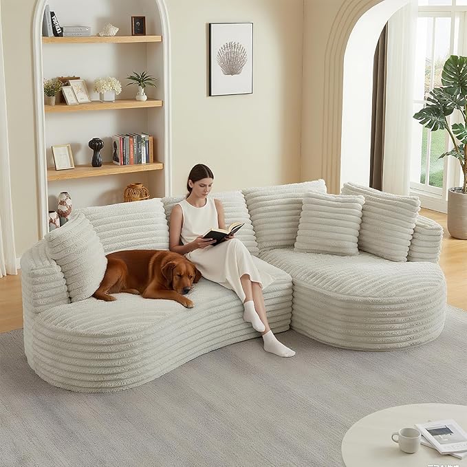 121 Modular Sectional Sofa Oversized Cloud Couch with Deep Seat L Shaped Sofa with Right Chaise Corduroy Boneless Sleeper Sofa Couch No Assembly Needed for Living Room Apartment Cream
