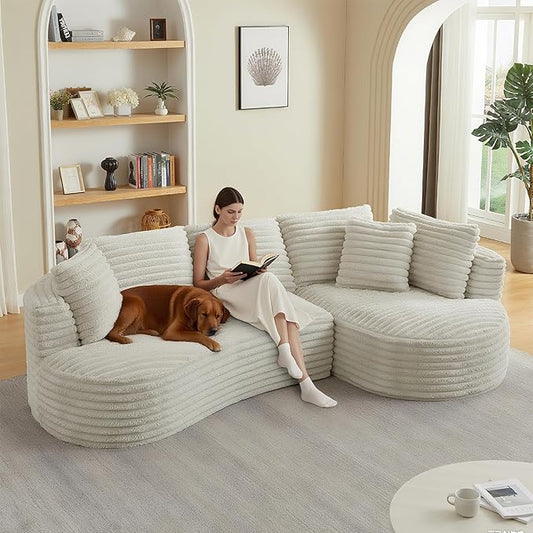 121 Modular Sectional Sofa Oversized Cloud Couch with Deep Seat L Shaped Sofa with Right Chaise Corduroy Boneless Sleeper Sofa Couch No Assembly Needed for Living Room Apartment Cream