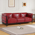 Minimalist Style 3 Seater Sofa Mid-Century Modern Faux Leather Sofa Couch with Fixed-Shape Iron Frame Upholstered Couch Chair for Living Room Office Apartment (Burgundy 3 Seater Sofa)