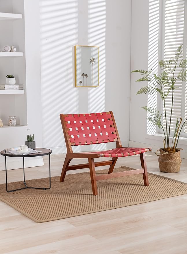 Solid Wood Frame Chair with White Faux Wool. Modern Accent Chair Lounge Chair for Living Room