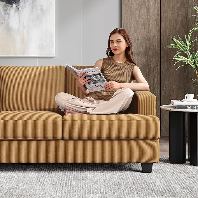 89 Inch Sofa with Extra Deep Seats Oversize 3 Seater Sofa for Living Room Modern Couch and Sofa Comfy Armrests and Seats and Backrests Easy Installation Corduroy Fabric Ginger Yellow