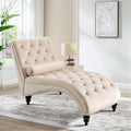 SLEERWAY Chaise Lounge Chair Indoor Modern Velvet Upholstered Sofa with Solid Wooden Leg and Lumbar Pillow Button Tufted Sleeper Chaise Lounge Chairs for Bedroom Living Room Office Beige