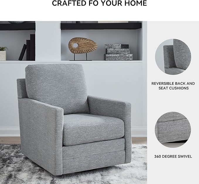 Signature Design by Ashley Freybourne Next-Gen Nuvella Casual Swivel Accent Chair with Reversible Cushions Light Gray