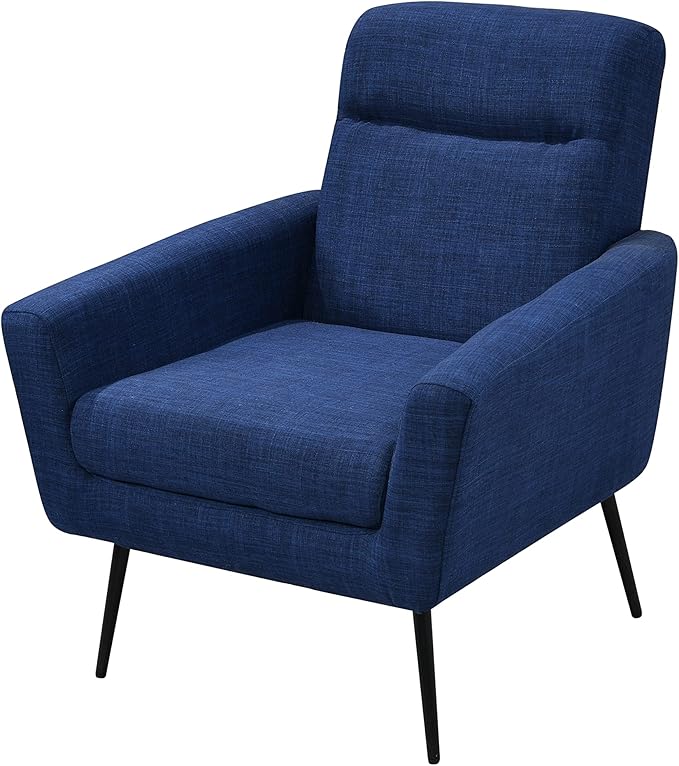Mid Century Modern Upholstered Fabric Accent Chair Living Room Bedroom Leisure Single Sofa Chair (with Metal Legs) TV armrest seat Suitable for Small Space Home Office Coffee ChairDark Blue