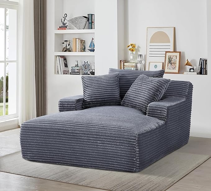 Container Furniture Chamden Oversized Chaise Lounge Chair Modern Corduroy Sofa Bed with Full Foam Cushioning Cozy Convertible Sleeper for Living Room or Bedroom Grey