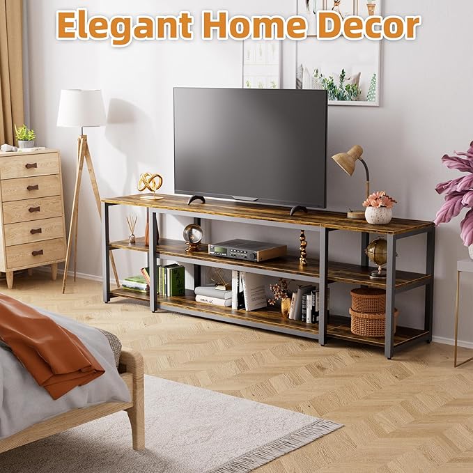 Aquzee 85 inch TV Stand Entertainment Center for 70 75 80 85 TV 75.2 Wide Wood Television Console Table for Living Room Bedroom Gaming Room Rustic Brown