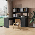 Merax L Shaped Computer Desk Home Office Desk with Hutch Drawers &amp Bookshelf Corner Desk Study Table Writing Desk with Storage for Home Office Small Writing Easy Assemble (Black)