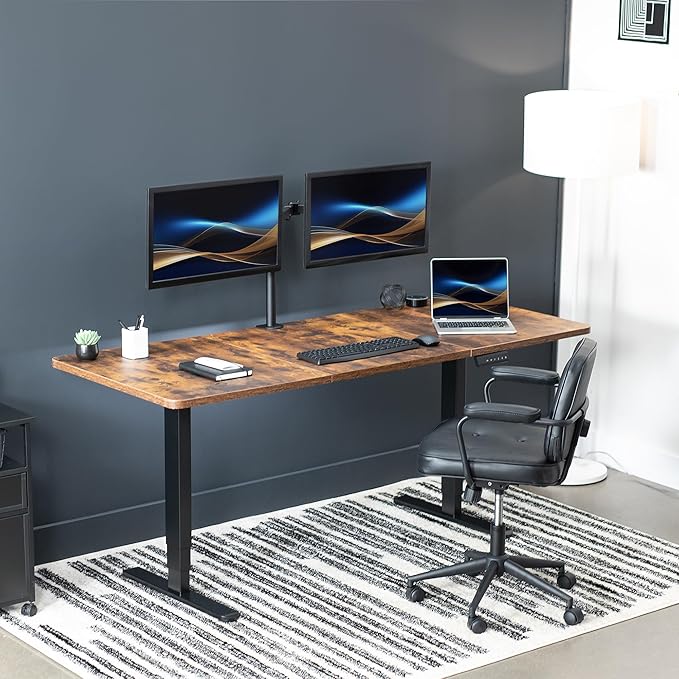 VIVO Electric 71 x 30 in Dual Motor Rustic Sit Stand Desk Memory Height Adjustment 2B Series Vintage Brown Top Black Frame DESK-KIT-2B7N