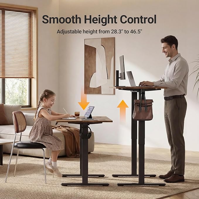 Claiks Electric Standing Desk Adjustable Height Stand up Desk 48 * 24 Inches Sit Stand Home Office Desk with Splice Board Black Frame/Vintage Brown Top