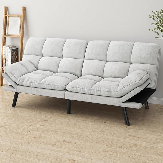 DWVO 70 Convertible Futon Sofa Bed Folding Futon Set for Living Room Home Office Aprtment Modern Futon Couch with Adjustable Backrest &amp Armrests Recliner Lounge Loveseat Sofa